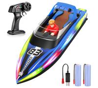 HOTUT Bateau Télécommandé, 2,4 GHz Bateau Telecommandé Enfant, Haute Vitesse RC Bateaux de Course, avec Lumières LED, avec Alarme de Batterie Faible, pour Piscines et Lacs (Bleu
