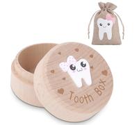 HOTUT Boîte à Dents de Lait en Bois, Boîte de Rangement de Dents Sculptées en 3D, Boîte de Rangement de Dents en Bois, Cadeaux D'anniversaire pour Fille pour Commémorer Votre Première Dent