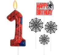 HOTUT Bougie Araignée, Rouge Bleu Bougie Araignée, Numéro en Toile, Gâteau d'Anniversaire Décorations d'Anniversaire en Forme pour Garçons et Filles