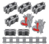 HOTUT Building Blocks Train Track Set, 32 Pièces City Rails composé de Rails croisés, Droits et courbés, Set Extension de Rails de Blocs de Construction, Compatible avec Le Leader du marché