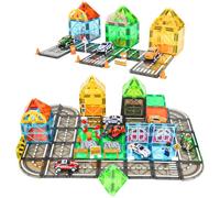 HOTUT Construction Magnetique Routes Enfant, 125 Pièces Magnetic Tiles Rues de Ville, 3D Blocs de Construction Magnétique Jouets Enfants Jeux Cadeaux pour Fille Garçon 3 4 5 6 Ans
