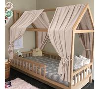 HOTUT Ensemble de Décoration de lit 2 Pièces avec 2 Ciels de Lit, Longueur 270 cm, 100% Mousseline de Coton Biologique Adapté Aux Chambres de Garçons et de Filles-Gris Beige