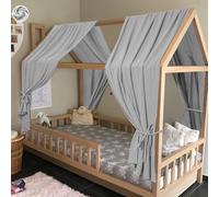 HOTUT Ensemble de Décoration de lit 2 Pièces avec 2 Ciels de Lit, Longueur 270 cm, 100% Mousseline de Coton Biologique Adapté Aux Chambres de Garçons et de Filles-Gris Beige