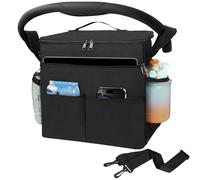 HOTUT Grand Baby Sac de Rangement pour Poussette, 34×33×19cm, Sac Landau Universel et Imperméable Multifonctions, 2 Poches en Filet et Bretelles Réglables pour Ranger Les Couches, Les Lingettes