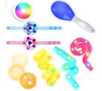 HOTUT Jouets sensoriels Maracas Lumineux à LED, 8 pièces Jouet Lumineux Enfant, Pop Tubes et balles sensoriels, Cadeaux pour l'Autisme et Le TDAH, Cadeaux de fête, Jouets Anti-Stress
