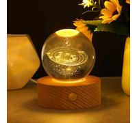HOTUT Lampe Boule de Cristal 3D, Boule de Cristal Veilleuse 3D Système Solaire, Lampe 3D avec LED Multicolore Base en Bois, Cadeau de Saint-Valentin, Cadeaux d'astronomie pour Enfants - Rechargeable