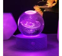HOTUT Lampe Boule de Cristal 3D, Boule de Cristal Veilleuse 3D Système Solaire, Lampe 3D avec LED Multicolore Base en Bois, Cadeau de Saint-Valentin, Cadeaux d'astronomie pour Enfants - Rechargeable