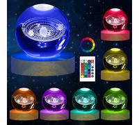 HOTUT Lampe Boule de Cristal 3D, Lampe de Nuit Boule de Cristal 3D du Système Solaire, Lampe 3D avec Télécommande, Cadeau de Saint Valentin, Cadeau de Astronomie pour Enfants - Rechargeable