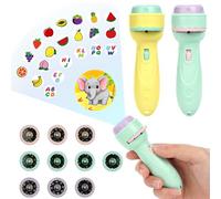 HOTUT Lampe Torche et Projecteur Animaux, 2 PCS Jouet Lampe de Poche Projecteur Histoire, Mini Projecteur Histoire Enfant avec 20 Disques 160 Images, Jouet Éducatif pour Garçons Et Filles-Vert+Jaune