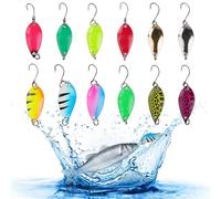 HOTUT Leurres De Pêche Cuillère, 12 pièces Cuillères à Truite, Cuillers de Pêche avec Boîte, Cuillère pour Peche Truite Kit Hameçon Simple pour Brochet, Sandre, Perche pour Eau Douce et en Mer