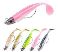 HOTUT Leurres de Pêche Souples, 5 pièces - Leurre Souple Mer, Leurre Peche Carnassier pour Bar, Truite, Marigane, Leurre Peche avec T-Tail, Équipement de Pêche Pré-jigged, Cadeaux Hommes