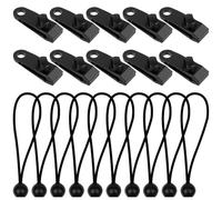 HOTUT Lot de 20 Clip pour Bâche Tente, 10pcs Pince pour Bâche Pince Verrouillage, 12pcs Tendeur Elastique avec Boule, pour Tentes, Couvertures, Auvents, Bannières, Pavillon, Camping