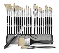 HOTUT Lot de 25 pinceaux de peinture acrylique avec rouleau de tissu, pinceaux synthétiques professionnels pour peinture acrylique, peinture à l'huile, aquarelle, gouache pour artistes et débutants