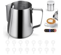 HOTUT Pichet à Lait en Acier Inoxydable 304, 600 ml Pichet à mousser le lait avec Repère de Mesure et Latte Art Pen, Milk Jug Pot à Lait pour Faire du Café Cappuccino