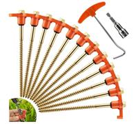 HOTUT Piquets de Tente à Visser, 12 Pièces piquets en Acier Robustes, avec Foreur Hexagonal y Arrache-Clou, Crochets de Tente pour Sol Dur et Bois, pour Sol Dur, Jardin, Randonnée