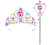 HOTUT Princesse Dress-Up Accessoires, 2 pièces Accessoires de Fête d'habillage de Princesse, avec LED Lumineux Diadème/Baguette Magique, Parfait pour Cosplay Noël Fête