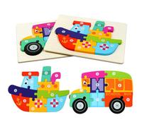 HOTUT Puzzle en Bois Enfant, 2 Pièces Jouet Bébé 3D Puzzles en Bois avec Cadre, Puzzle à Encastrements Jouets Montessori Jouet Enfant, pour Garçon Fille Anniversaire Noël Cadeau