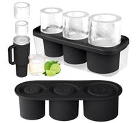 HOTUT Stanley Cup Ice Mold, Bacs à Glaçons à 3 Cylindres Creux, Bac à Glaçons en Silicone pour Tasse Stanley, Bac à Glaçons en Silicone avec Couvercle, Accessoires pour Glaçons de 20-40 oz-Noir