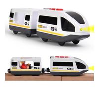 HOTUT Train de Locomotives à Piles, Train Electrique Enfant Connexion Magnétique, Trains Électrique Haute Vitesse avec Phares Avant et Son, Compatible avec Thomas, Brio, Chuggington, pour Dès 3 Ans