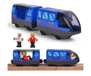 HOTUT Train de Locomotives à Piles, Train Electrique Enfant Connexion Magnétique, Trains Électrique Haute Vitesse avec Phares Avant et Son, Compatible avec Thomas, Brio, Chuggington, pour Dès 3 Ans