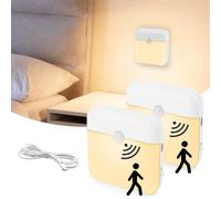 HOTUT Veilleuse Détecteur de Mouvement, 2 pièces Veilleuse LED à Induction rechargeable, blanc chaud, intérieur Escalier lampes de nuit pour salle de bain, couloir, vestiaire, cuisine, chambre
