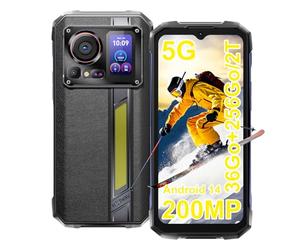 HOTWAV Hyper 7 Pro Téléphone Portable Incassable 2024, 36Go+256Go/TF 2To, Android 14 Smartphone Incassable, 10800mAh/33W, 200MP+32MP Caméra, 6.6" FHD+ Telephone, 5G Dual SIM/NFC/Face ID/OTG/GPS Noir