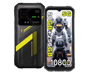 HOTWAV Hyper 7 Téléphone Portable Incassable 5G - 20Go+256Go/TF 2To, Batterie 10800mAh, 64MP+32MP Caméra, Écran 6.6"FHD+ Smartphone Incassable, Android 14 Telephone, Dual SIM/NFC/Face ID/OTG/GPS-Jaune