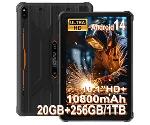 HOTWAV R10 Pro Tablette Incassable 2025-20Go + 256Go/TF 1To Android 14 Tablette, 10080mAh Battery, Écran 10.1" HD+ Tablette Tactile, 13MP+5MP, Octa Core, Dual SIM 4G, Face ID, IP68&IP69K, GPS, OTG
