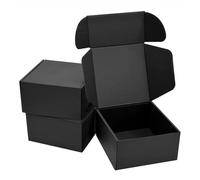 Hotyin Lot de 10 boîtes cadeaux en carton ondulé avec couvercle - 15 x 15 x 8 cm - Facile à assembler - Pour cadeaux, emballage, envoi, fêtes, anniversaires, mariages (noir mat)