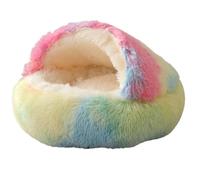 HotYou Lits pour Chats, Lit de Chien Rond. Coussin pour Chat Panier Lavable en Tissu Peluche Couffin, Fond résistant à l'eau et antidérapant,Arc-en-Ciel Peluche Longue,80 CM（<20KG