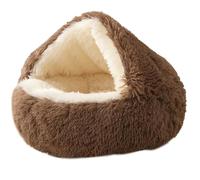 HotYou Lits pour Chats, Lit de Chien Rond. Coussin pour Chat Panier Lavable en Tissu Peluche Couffin, Fond résistant à l'eau et antidérapant,Kaki Peluche Longue,50 CM（<5KG