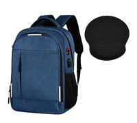 HotYou Sac à Dos + Tapis de Souris Set, Imperméable & Anti-Usure, Compartiment Ordinateur 15,6 Pouces, Pochette Anti-Vol, Port USB, Sangle Valise, Idéal Travail & Voyage,Bleu