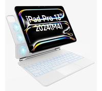 HOU Clavier magique pour iPad Pro 13" avec clavier M4 2024, QWERTY, pavé tactile Click-Anywhere, 7 couleurs 3 niveaux rétroéclairé, design magnétique, blanc