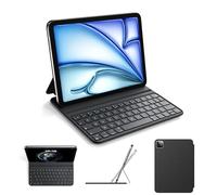 HOU Clavier pour iPad Air 11 Pouces (M3/M2, 2025/2024)/6/5/4 & Pro 11", Étui Ergonomique, en Similicuir, Clavier AZERTY, Noir