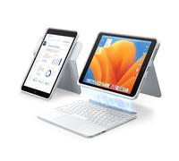 HOU Détachable Étui Clavier pour iPad 9e/8e/7e génération 10,2 Pouces & Air 3 & Pro 10.5,Trackpad Multi-Touch, Rétroéclairage 7 Couleurs, Rotatif & Amovible,Modes Portrait/Paysage,Blanc