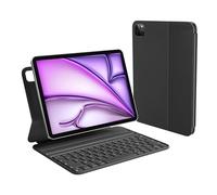 HOU Étui Clavier Compatible avec iPad Air 6/5/4/Pro 11" & Air 11 Pouces (M3/M2, 2025/2024) - Clavier AZERTY - Étui Ergonomique en Similicuir, Noir