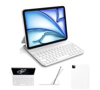 HOU Étui Clavier Compatible avec iPad Pro 11 (2018-2022) | Air 11 Pouces (M3/M2, 2025/2024) | Air 5e/4e Génération, Deux Angles de Soutien, Ergonomique, AZERTY, en Similicuir, Portable, Blanc
