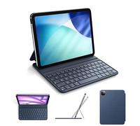 HOU Étui Clavier Smart Folio pour iPad Air 11″ M4/M3/M2,Air 5/4e génération | pour iPad Pro 11 pouces 4e/3e/2e/1re génération, fin et léger, semi-silicone, 2 angles de vue, AZERTY, Bleu