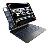 HOU Magic Keyboard Clavier pour iPad Pro 13 Pouces (M5 2025/M4 2024) - Étui avec Clavier, AZERTY, pavé Tactile Click-Anywhere, rétroéclairage en 7 Couleurs et 3 Niveaux, Design magnétique, Noir