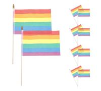 HOUDERCO 10 Drapeaux à Main Arc-en-ciel en Polyester et Bois, Lot de 10 Pièces, pour Parades et Espaces Publics, Accessoires Polyvalents pour Célébrer la Fierté Lgbtq