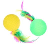 HOUDERCO 2 Balles en Latex pour Chat avec Queues en Plumage, Jouets Interactifs pour Exercice Sain et Renforcement du Lien Entre Propriétaire et Animal, Pack de 2 Couleur Couleur Aléatoire