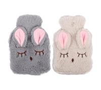 HOUDERCO 2 Pièces Bouillotte à Eau Chaude Peluche Beige de Lapin Mignon Poche D'injection D'eau Détachable, Chauffe-mains Pratique pour L'hiver