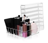 HOUDERCO 2 pièces Organisateur Maquillage Transparent Boîte de Rangement Compartimentée pour Ombres à Paupières Support de Bureau Multifonction avec Capacité Spacieuse et Design Clair