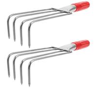 HOUDERCO 2 Pièces Râteau à Coques Pêcheurs de Palourdes en Acier Inoxydable Argenté, 4 Dents, pour Coquillages et Escargots de Mer, Collecte de Fruits de Mer et Ramassage de Coquilles
