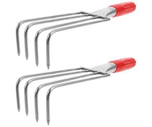 HOUDERCO 2 Pièces Râteau à Coques Pêcheurs de Palourdes en Acier Inoxydable Argenté, 4 Dents, pour Coquillages et Escargots de Mer, Collecte de Fruits de Mer et Ramassage de Coquilles