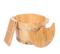 HOUDERCO Bassin de Trempage des Pieds Grosse Capacité , Facile à Nettoyer , Étanche en Bois Couvercle et Masseur pour Usage Domestique