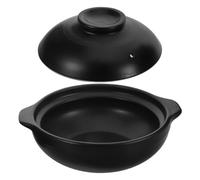 HOUDERCO Cocotte en Terre Cuite avec Couvercle 600ml, Pot en Argile Noir, pour Restaurant et Cuisson de Riz