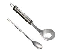 HOUDERCO Cuillère à Boulettes de Viande Manche Long et Finition Miroir Cuillère Perforée Ovale en Acier Inoxydable Cuisine et Préparation de Boulettes