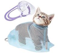 HOUDERCO De Bain pour Chat Ajustable Maille Respirante Kit De Toilettage pour Chaton avec Muselière pour Toilettage Bain