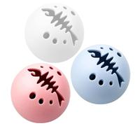 HOUDERCO Ensemble de 3 Jouets pour Chaton Balle à l'herbe à Chat Résistante aux Morsures avec Motif Os de Poisson Creux et Clochette Lumineuse pour Intérieur